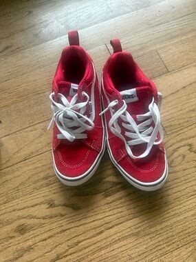 Vans Kids Red and White Lace-Up Sneakers